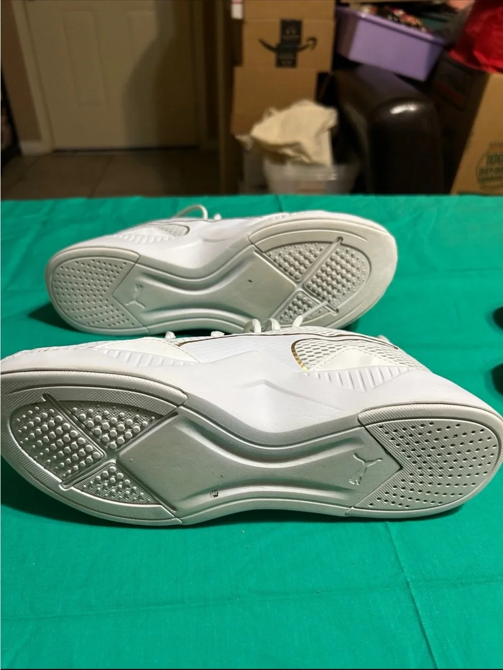 Puma White Mesh Running Sneakers with Gold Accents